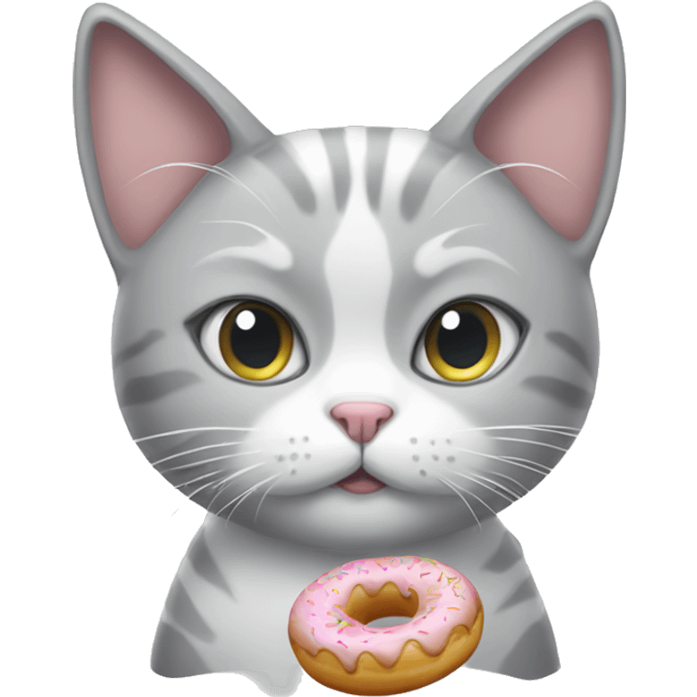 grey-white cat with donut emoji