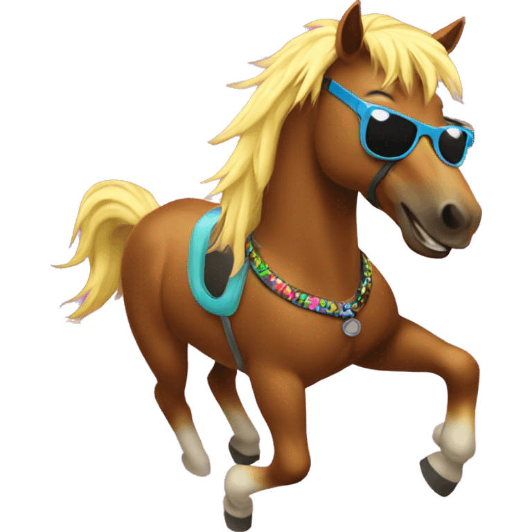 horse with sunglasses dancing rave lights emoji