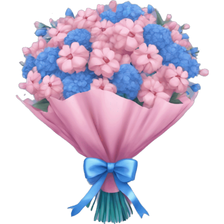 Aesthetic blue and pink bouquet of flowers with a bow wrapped around them emoji