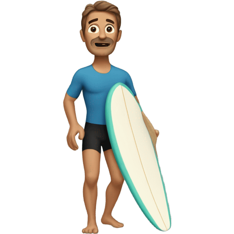 Old brown haired guy surfing in Mexico emoji