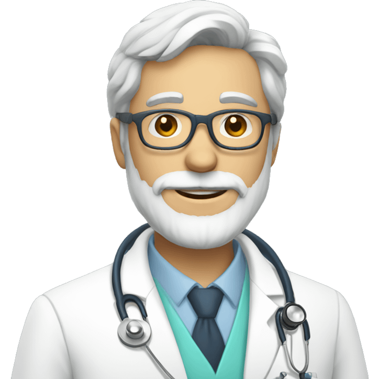 doctor with glasses, gray beard with white coat and stethoscope emoji