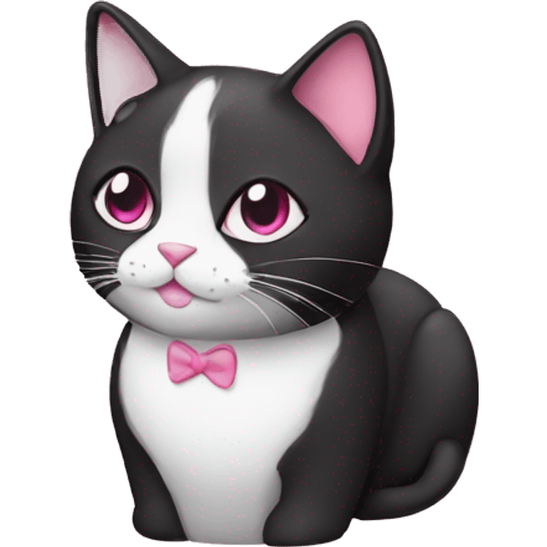 Tuxedo cat with pink emoji