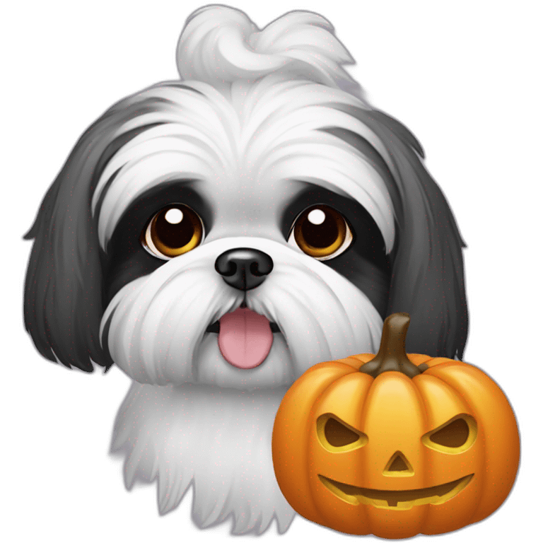 Shih tzu with halloween ghost custome emoji