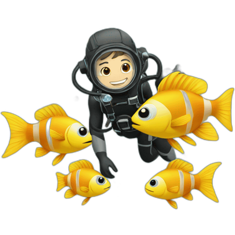 Diver with bubbles and fishes emoji