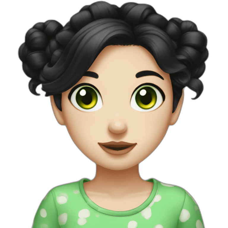 black hair bun green eyed freckled girl emoji