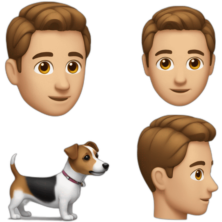 Man with slicked back hair brown hair with jack russell terrier dog emoji