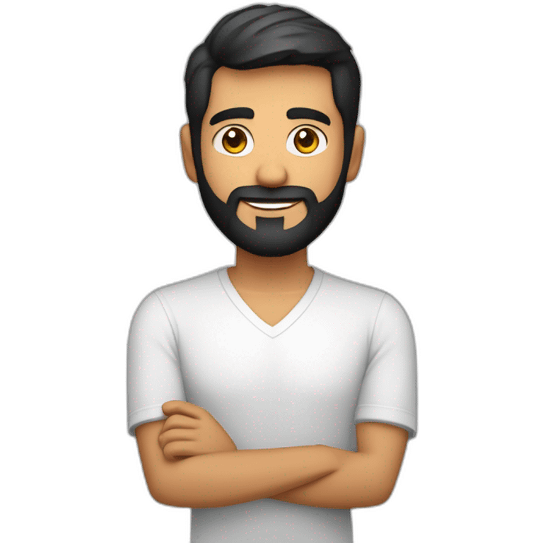 Indian white tan skin man developer in plain white shirt with sleeve up and nice medium length short black hair and beard close up profile image emoji