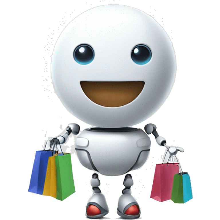 cute white floating spherical happy robot with shopping bags emoji