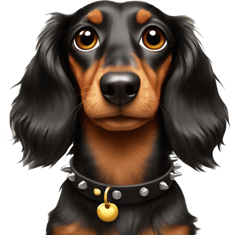 Long hair mini dachshund with spiked collar emoji