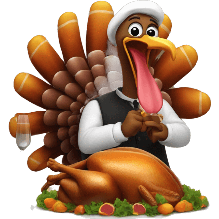 Alive Turkey at a table eating Turkey  emoji