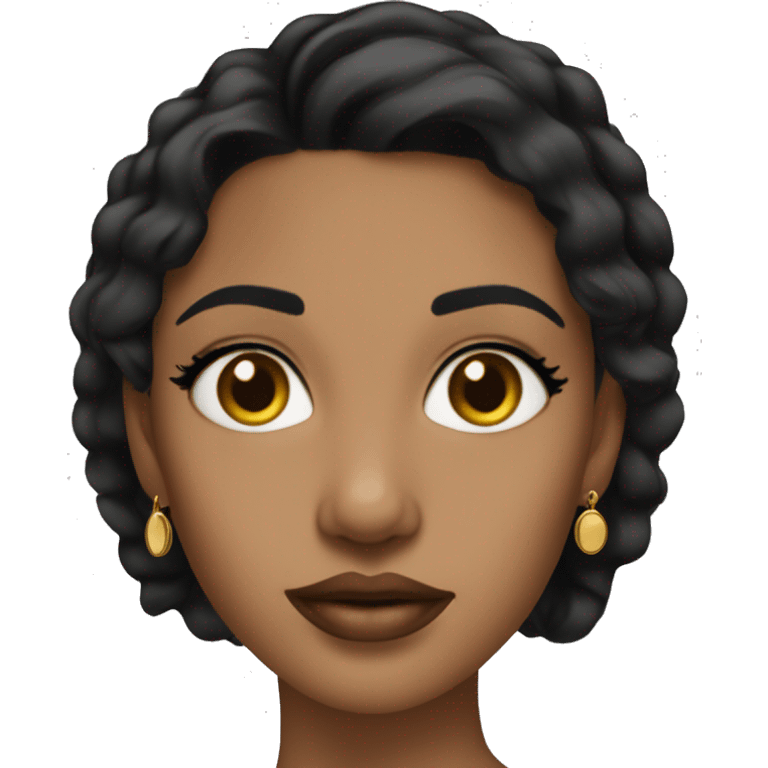 girl with medium black hair, dark eyes, gold earrings and necklace and bold lips tanned skin emoji