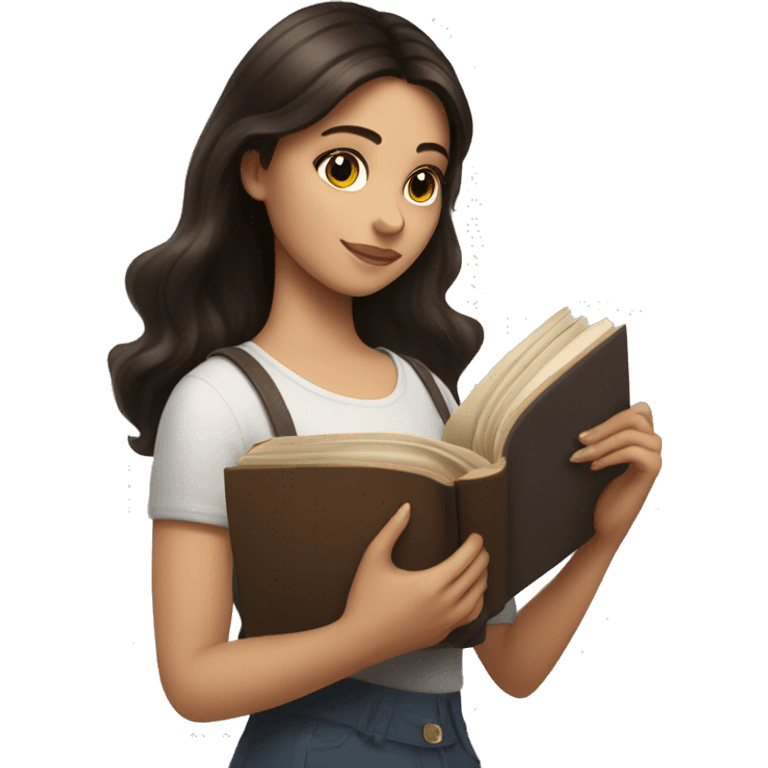 beautiful brunette girl hugging a book emoji