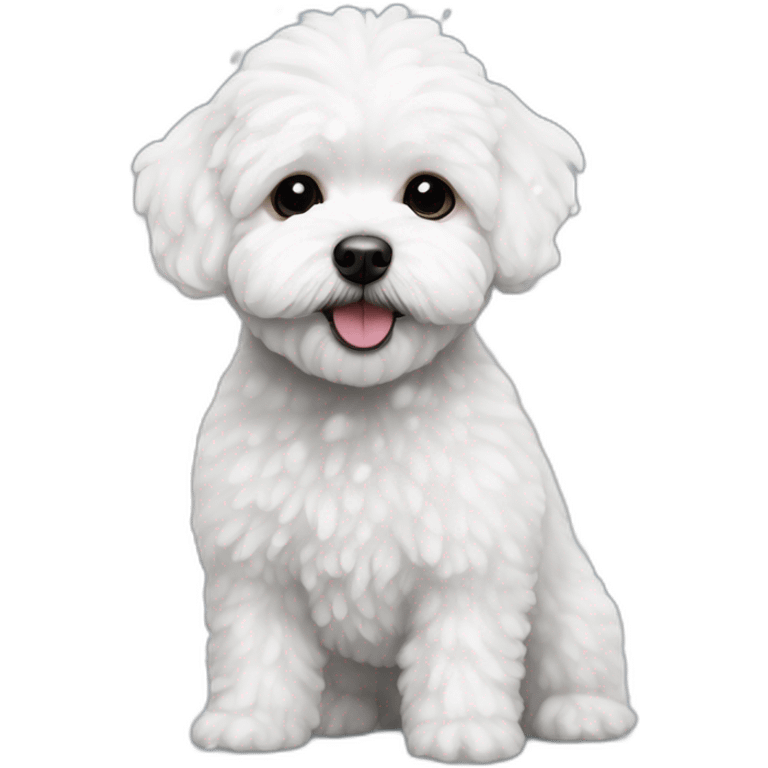 white maltipoo in the winter, having snow on the nose emoji