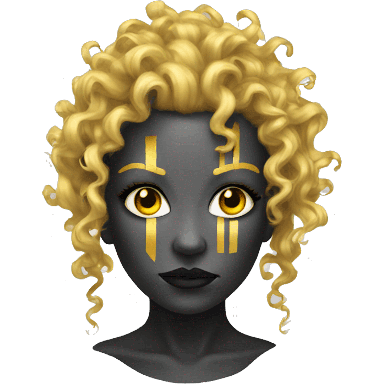 black metal female cyborg head with yellow gold curly hair emoji