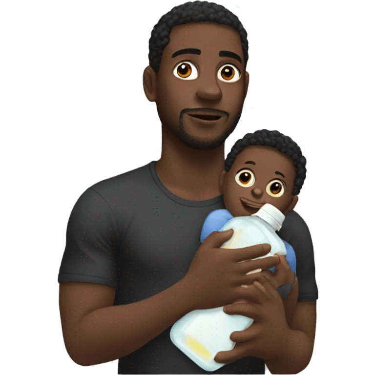 Black man holding a black baby with baby oil emoji