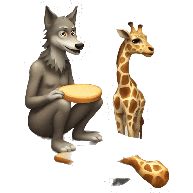 wolf witch giraffe eating bread sitting on stone  emoji