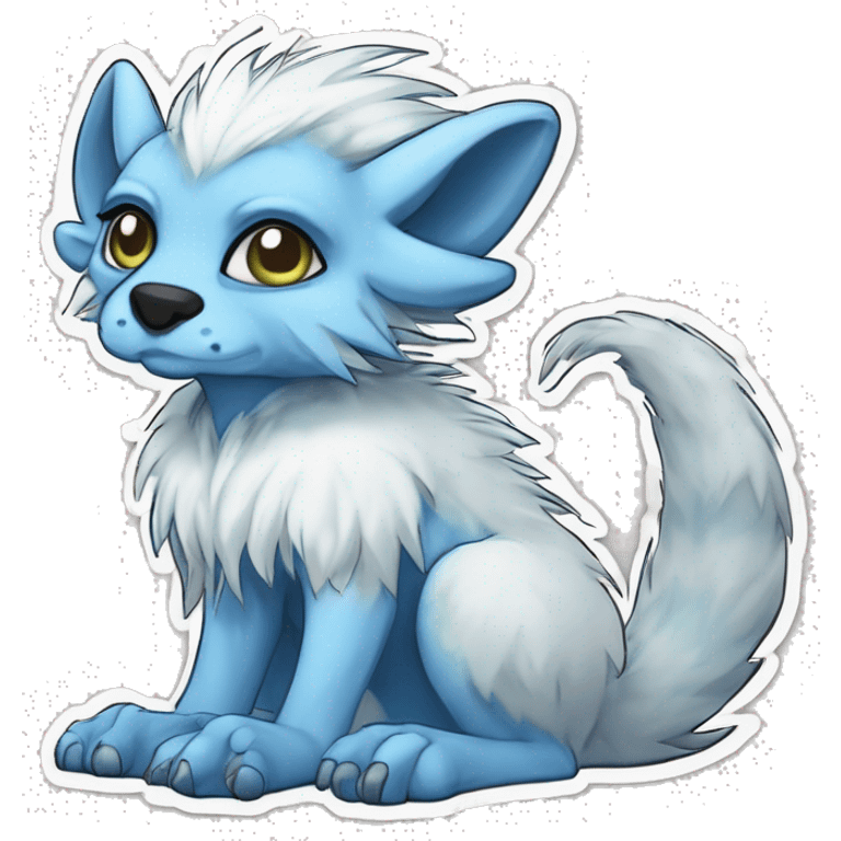 Cute Protogen-vernid-sergal-wickerbeast-fantasy-animal-fursona griffsnuff & LiLaiRa & Falvie full body white and light blue fur sticker emoji