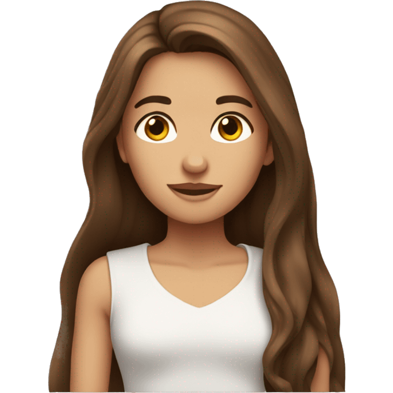 brown long hair, brown eyes, white hirl emoji