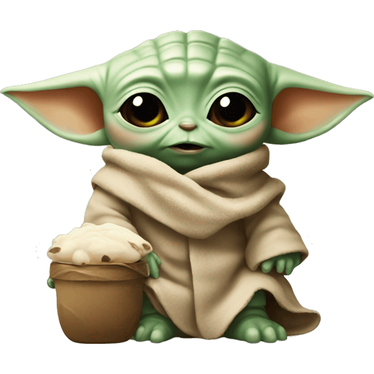 Baby yoda with cow emoji