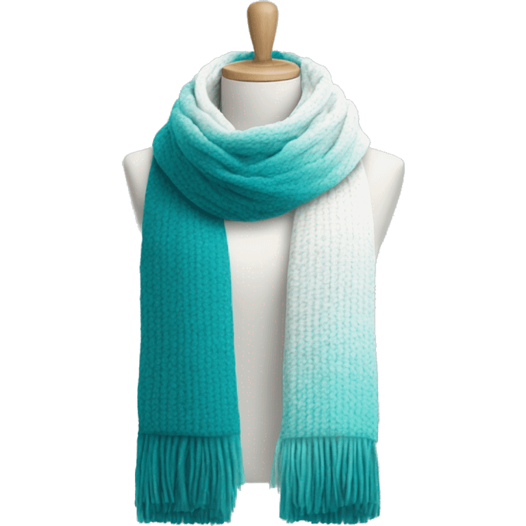 Realistic teal blue to white ombre  winter scarf isolated. emoji