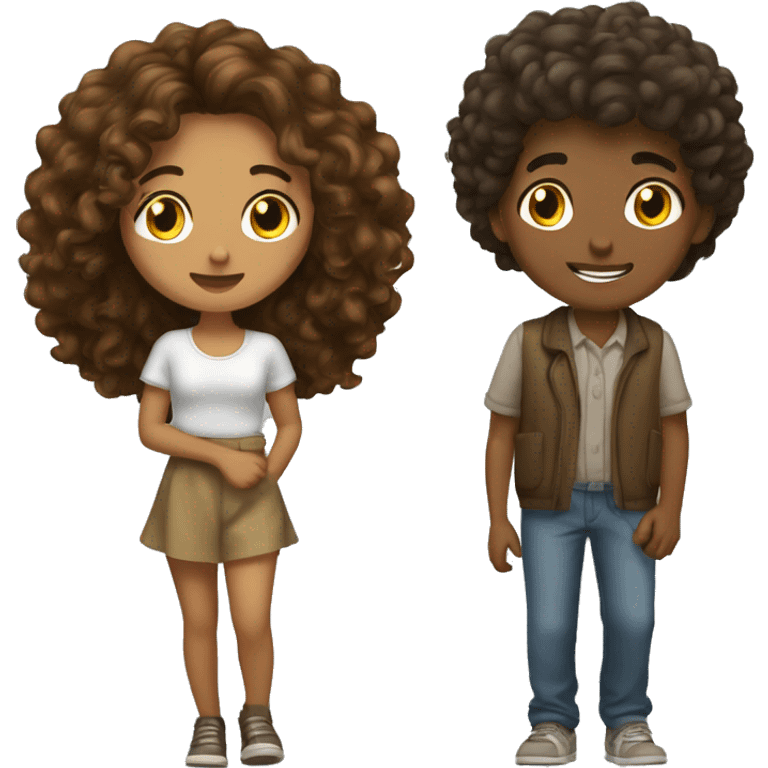 brunnete female with curly brown boy walkig emoji