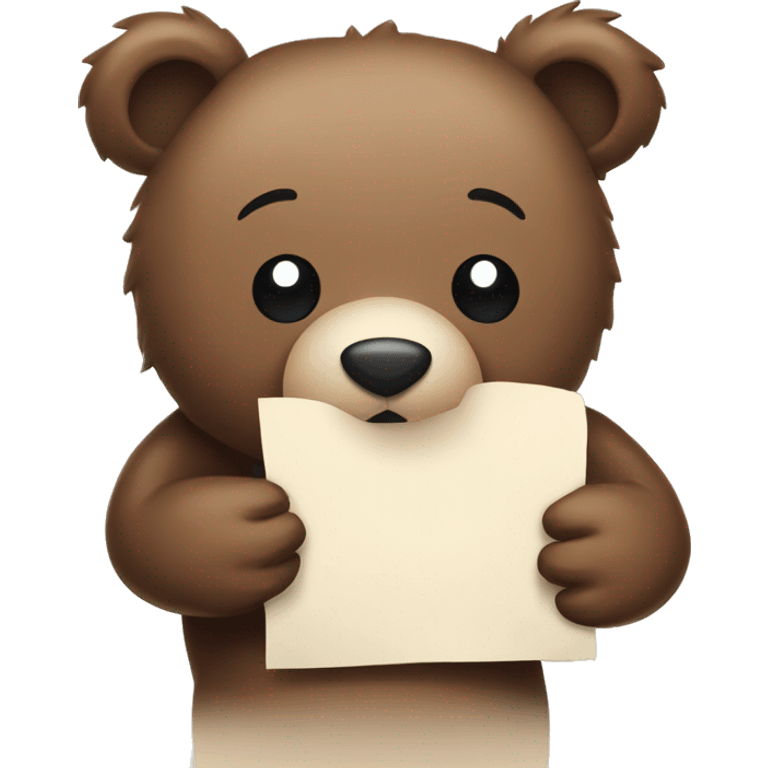 Bear holding a paper where is written I miss you too emoji