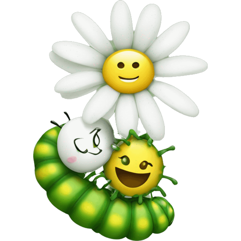 A daisy and a caterpillar hugging each other  emoji