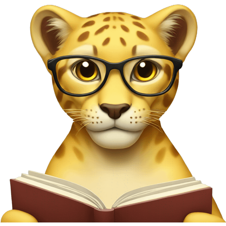 yellow panther with glasses and a book in his hands emoji