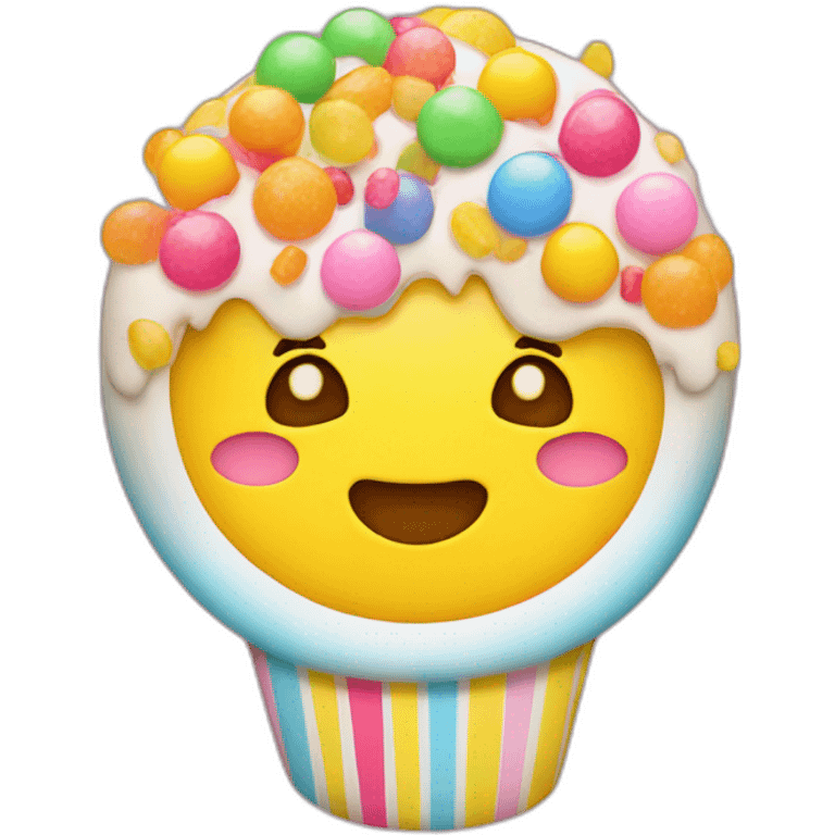 kawaii sticker of yellow face covered in candy emoji