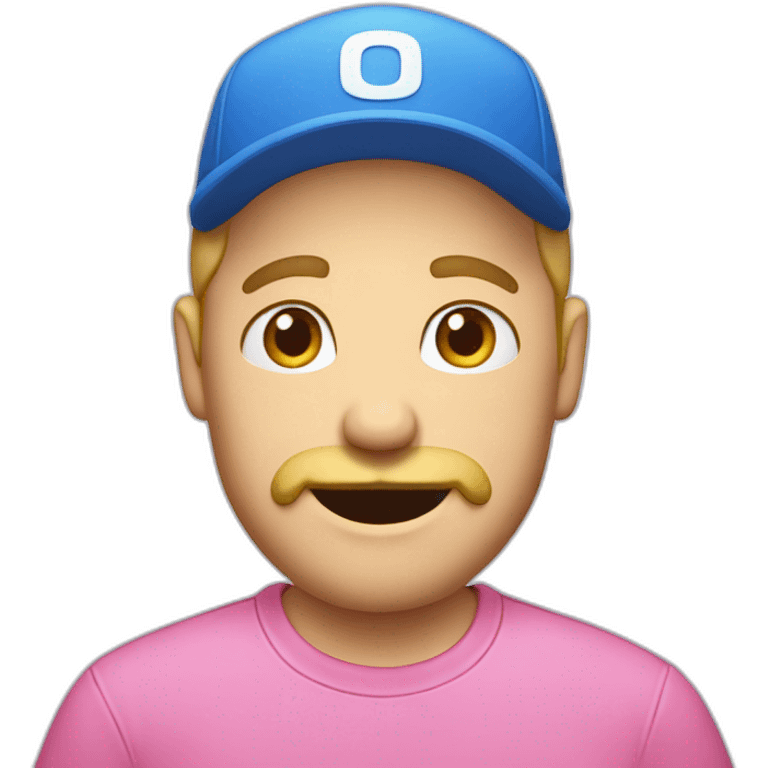 a guy in a pink shirt, blond, with a short beard and mustache in a blue cap, emoji