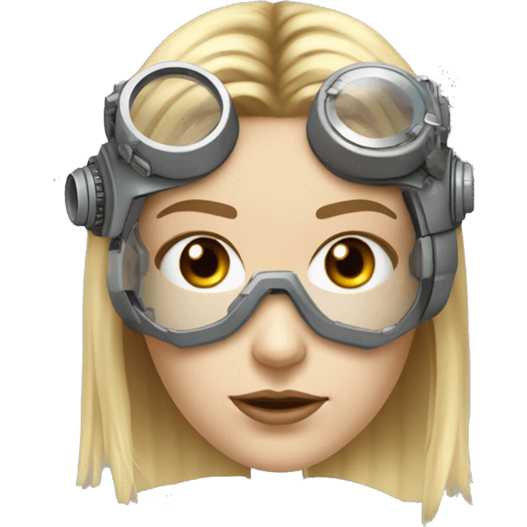 female cyborg head, fair skin, Brown long hair with blonde steaks, space age goggles and circuits emoji