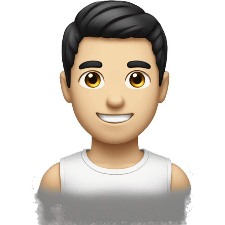 "Generate an emoji of a boy with white skin and short black hair. Make sure his expression is in smile and approachable!" emoji