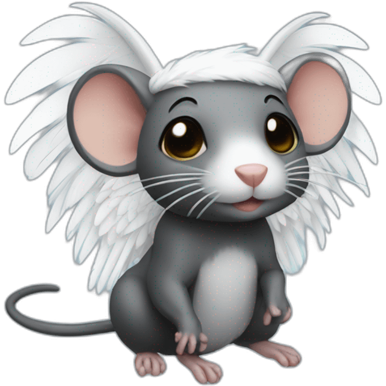 black rat with white feather angel wings  emoji