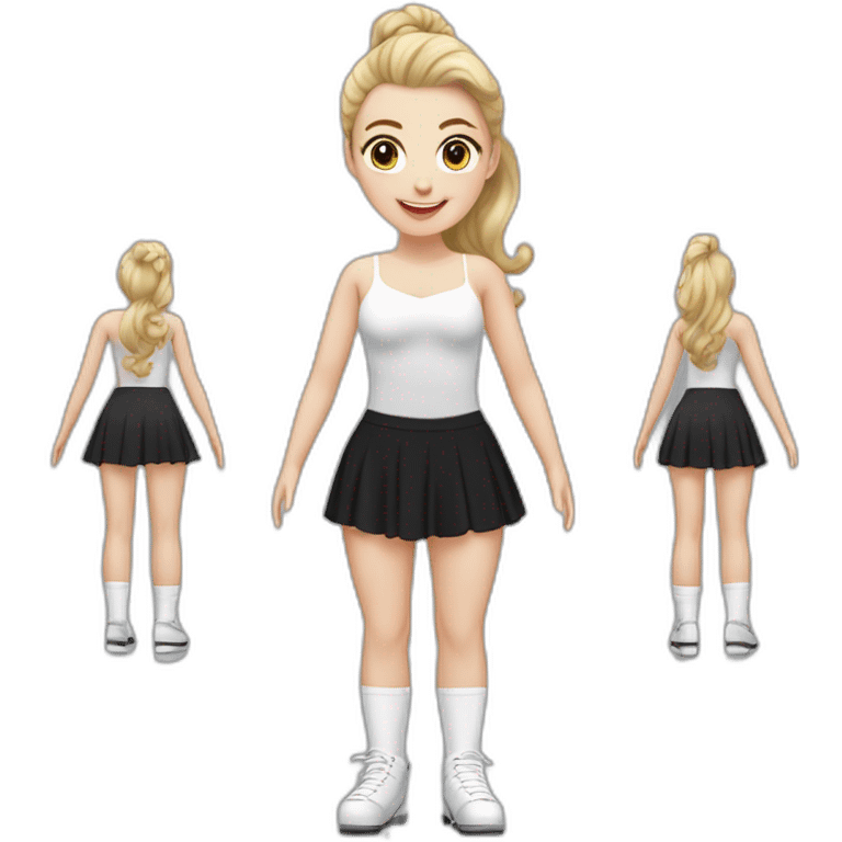 caucasian-curvy-figure skater girl short-black-skirt-back-and-front-views-long-white-socks emoji