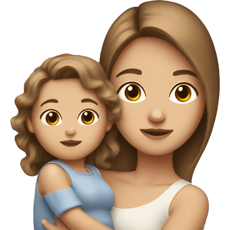 White brown haired girl holding a baby with light brown hair  emoji