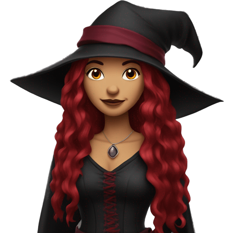 beautiful long haired witch, red, black, burgundy emoji