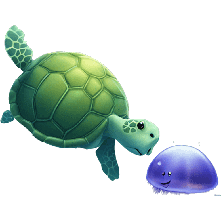 A turtle and jellyfish under the sea ￼ emoji