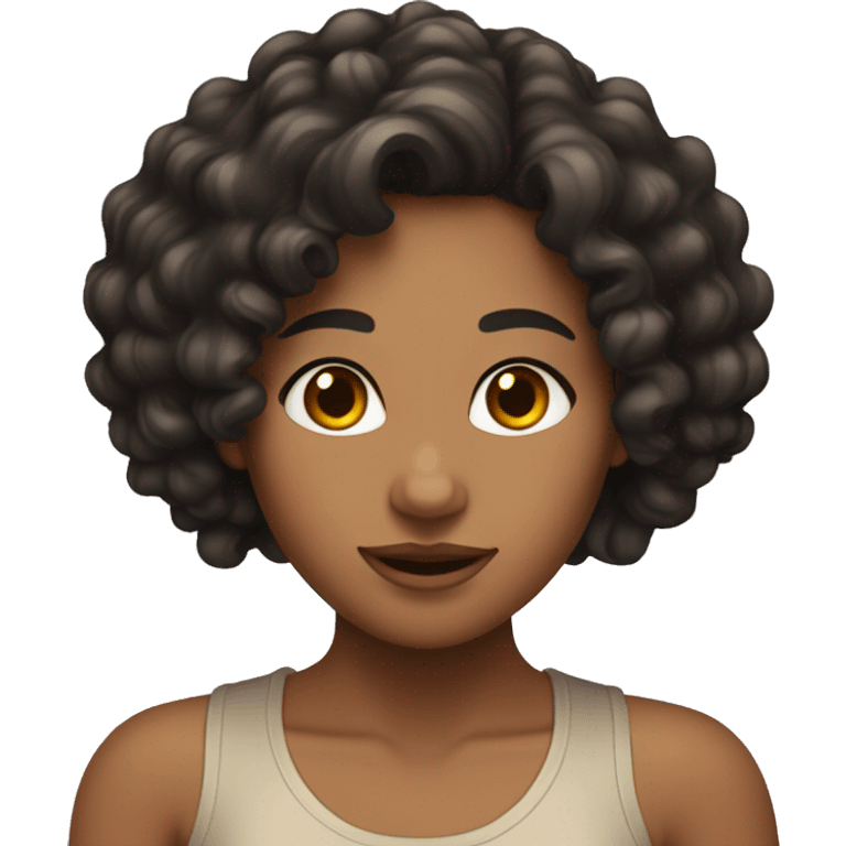 a tan girl with black curly hair and red highlights  emoji