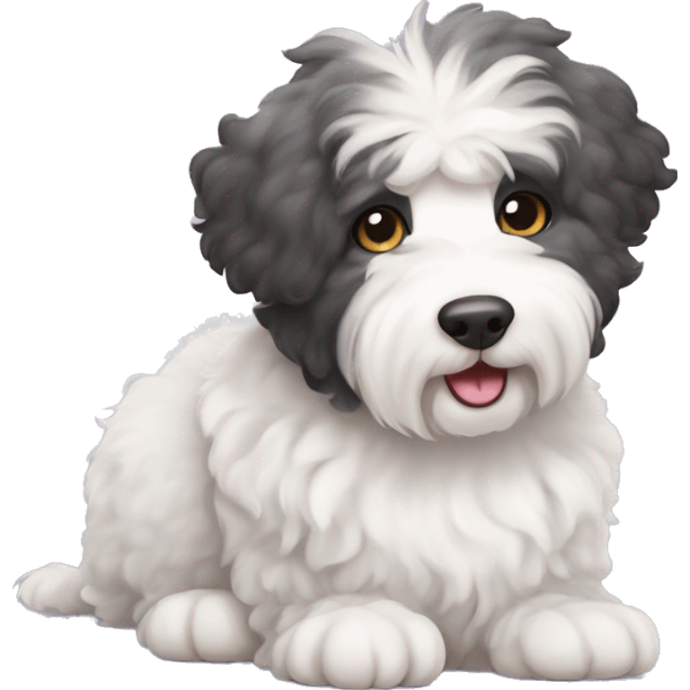 half old English Sheepdog half cornish rex cat emoji