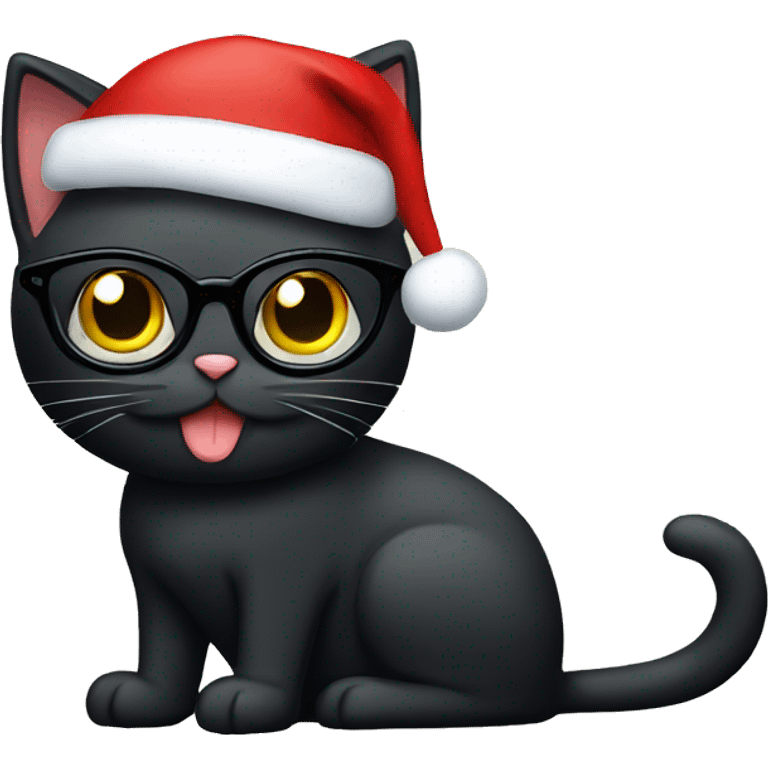 Black cat with Christmas Glases emoji