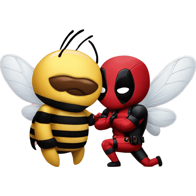 Deadpool and a bee emoji