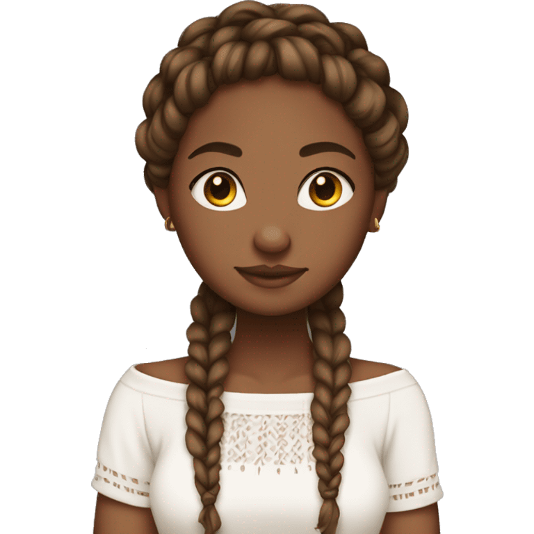 brown skin girl with white off the shoulder shirt and boho braids emoji