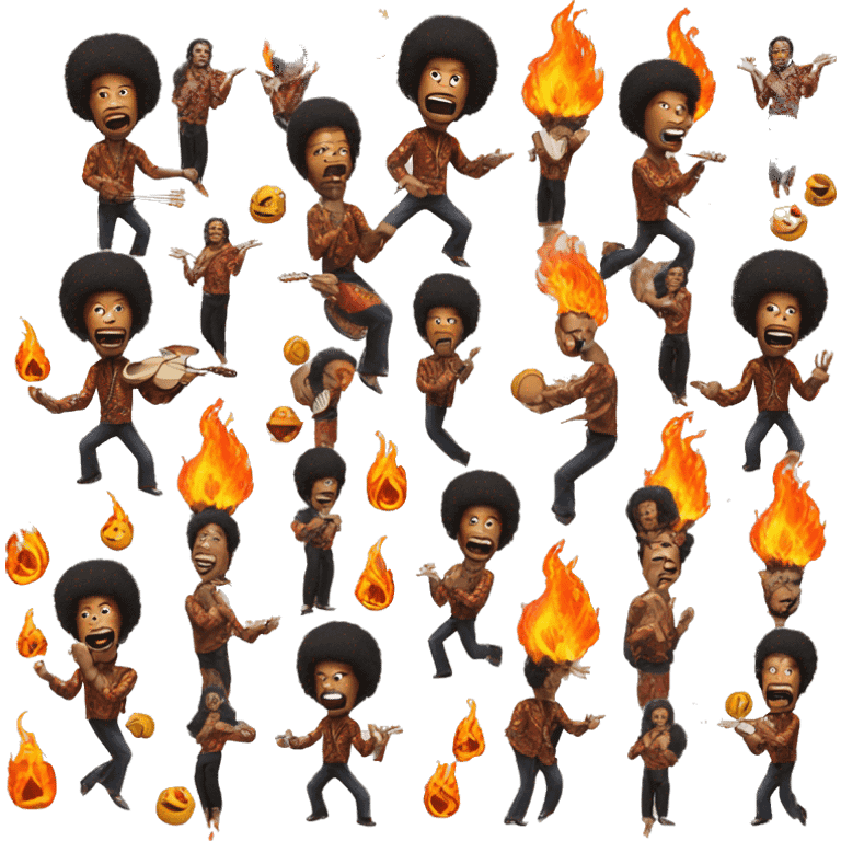 Jimi Hendrix juggling fire emoji