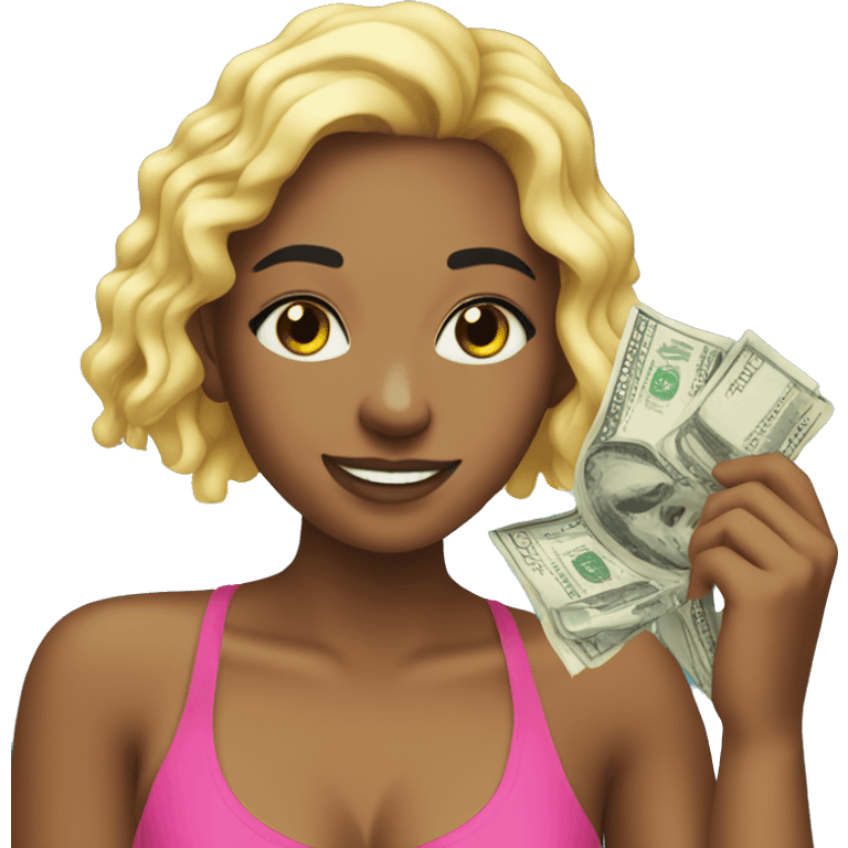 21 year old girl with money in her hand in a swimming pool emoji