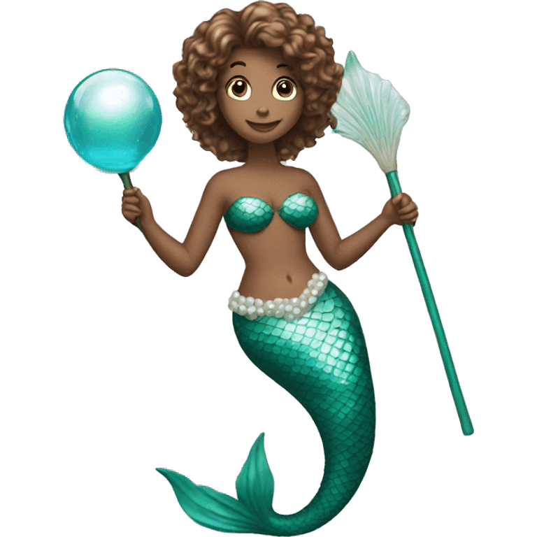 a mermaid holding a pearl stick emoji