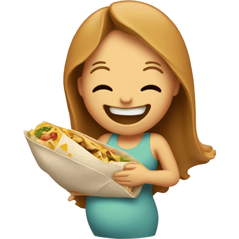 a pregnant lady laughing and holding a burrito emoji