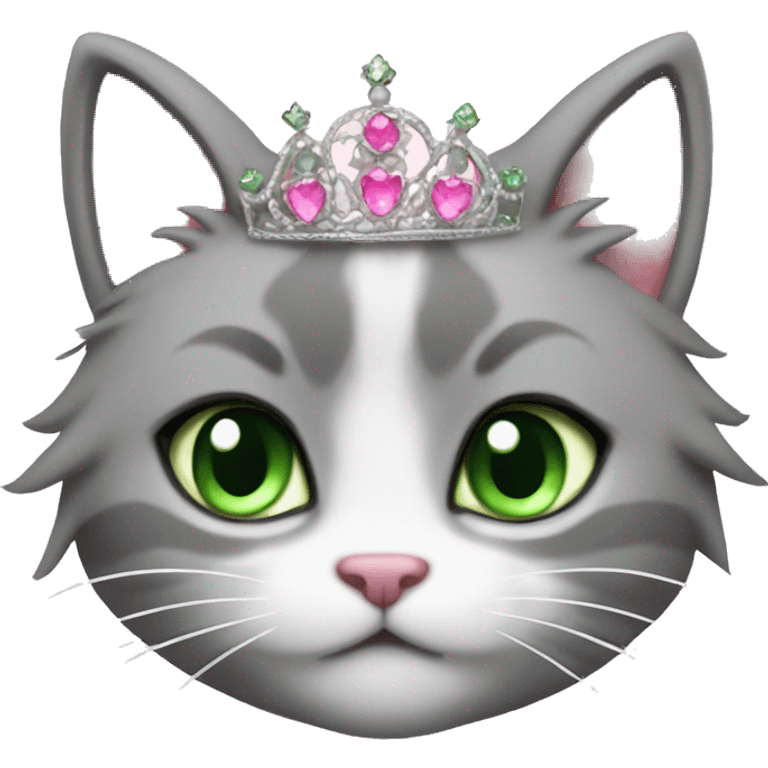 fluffy cat with green eyes in a princess dress and a pink tiara emoji