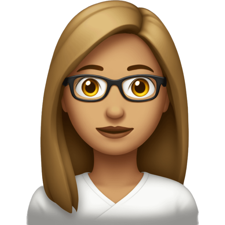 mujer, pelo corto liso marron, ojos marron, tez blanca, lentes redondos emoji