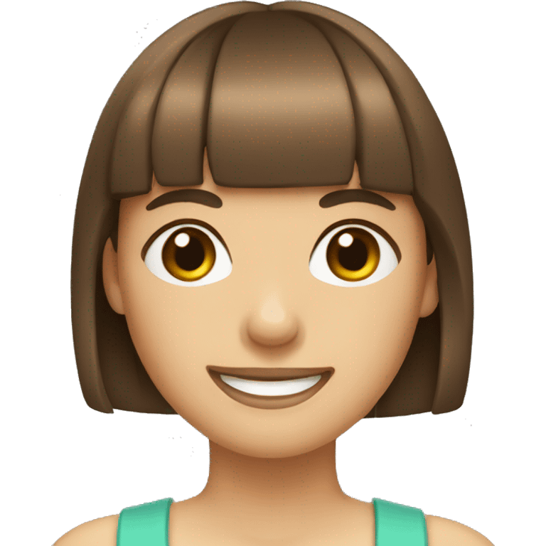 happy girl with brown hair and blunt bangs  emoji