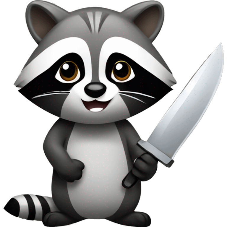 Kawaii raccoon holding knife emoji